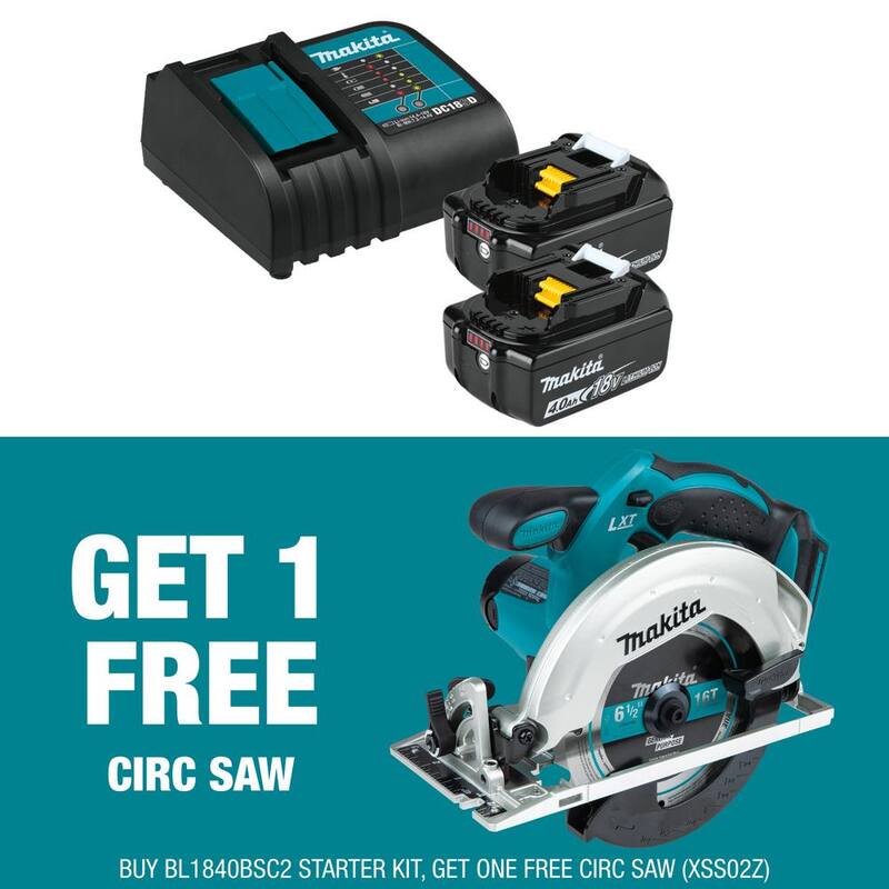 Paquete inicial de batería y cargador de iones de litio Makita 18V LXT (4.0Ah) con sierra circular inalámbrica de 6-1/2" 18V LXT como bono - BL1840BSC2XSS02