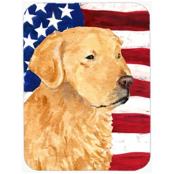 Carolines Treasures Carolines Treasures SS4055LCB USA American Flag With Golden Retriever Glass Cutting Board - Large - SS4055LCB