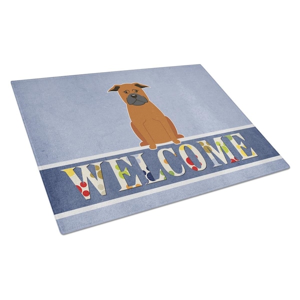 Carolines Treasures Chinese Chongqing Dog Welcome Glass Cutting Board Large - BB5692LCB