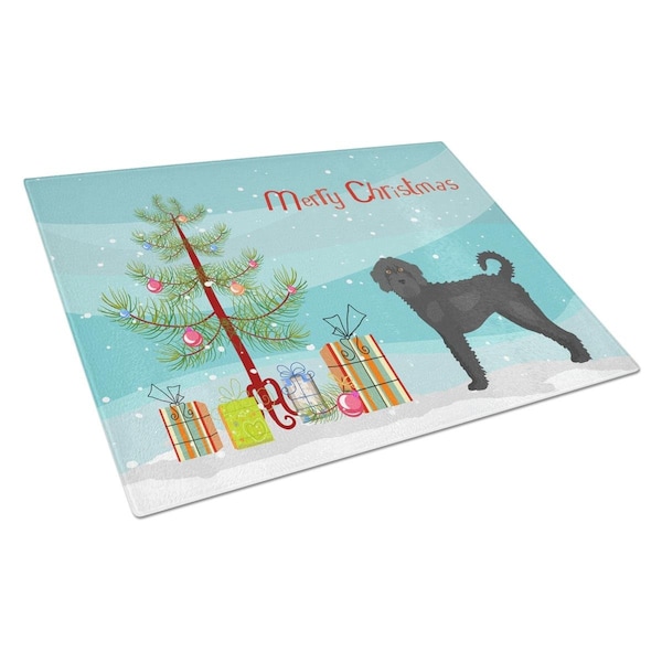 Carolines Treasures Black Labradoodle Christmas Tree Glass Cutting Board Large - CK3847LCB