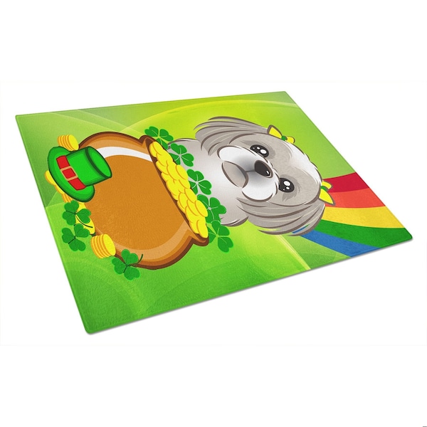 Carolines Treasures Gray Silver Shih Tzu St. Patricks Day Glass Cutting Board- Large - BB1994LCB