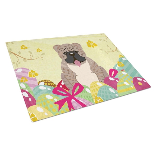 Carolines Treasures Easter Eggs English Bulldog Grey Brindle Glass Cutting Board Large - BB6126LCB