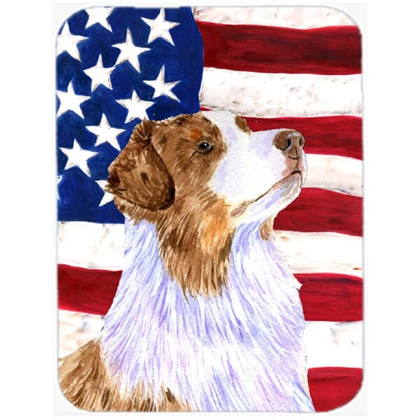Carolines Treasures Carolines Treasures SS4252LCB USA American Flag with Australian Shepherd Glass Cutting Board - Large - SS4252LCB