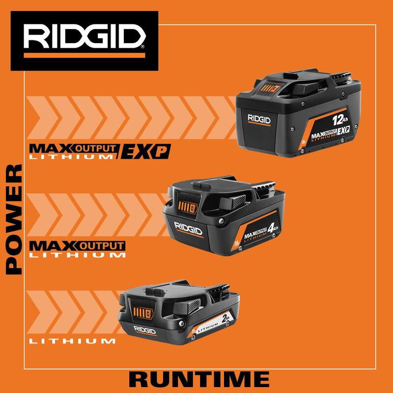 Batería de litio RIDGID 18V 12.0 Ah MAX Output EXP con Cargador Rápido 18V Gratis - AC840120-AC86098