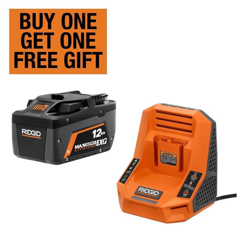 Batería de litio RIDGID 18V 12.0 Ah MAX Output EXP con Cargador Rápido 18V Gratis - AC840120-AC86098