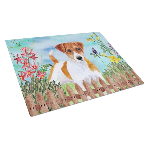 Carolines Treasures Jack Russell Terrier Spring Glass Cutting Board, Large - CK1251LCB