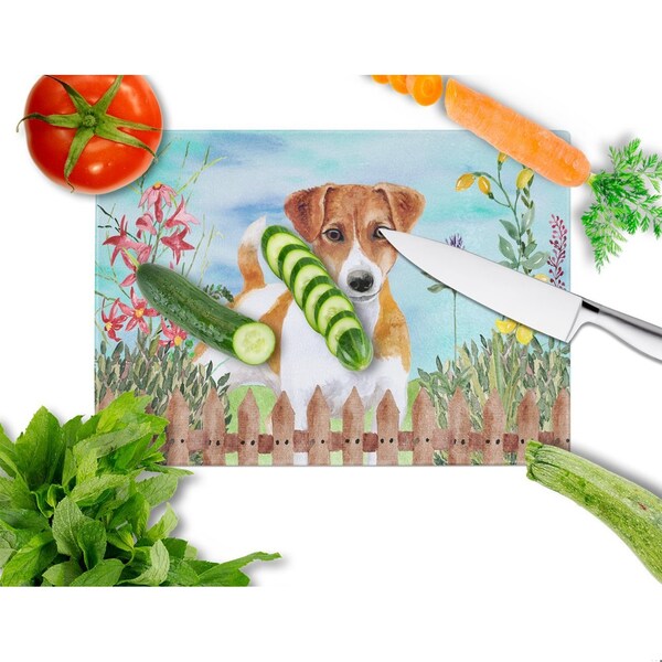 Carolines Treasures Jack Russell Terrier Spring Glass Cutting Board, Large - CK1251LCB