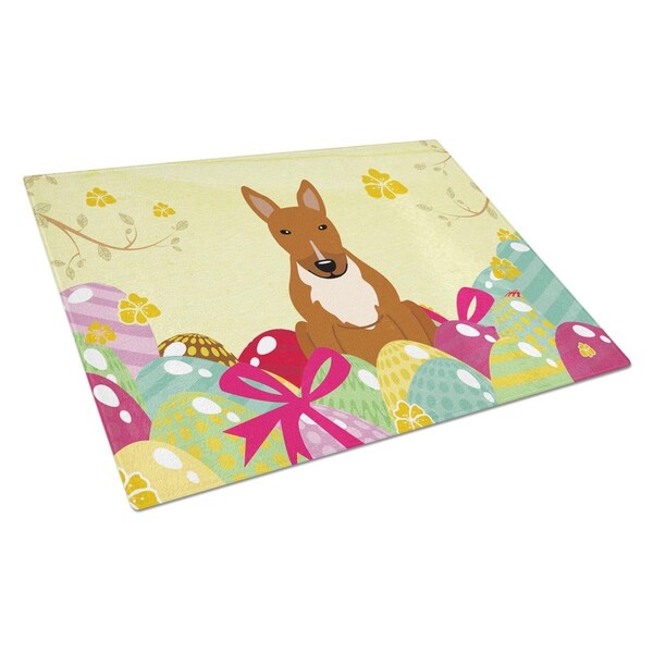 Carolines Treasures Easter Eggs Bull Terrier Red Glass Cutting Board Large - BB6134LCB