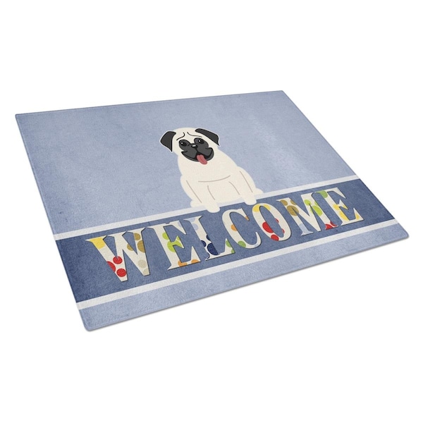 Carolines Treasures Pug Cream Welcome Glass Cutting Board Large - BB5585LCB