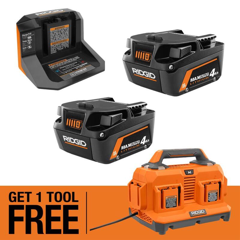 Paquete de inicio RIDGID 18V MAX Output con (2) Baterías de 4.0 Ah MAX Output y Cargador con 18V 6-Port Charger GRATIS - AC8609340SB-AC86096