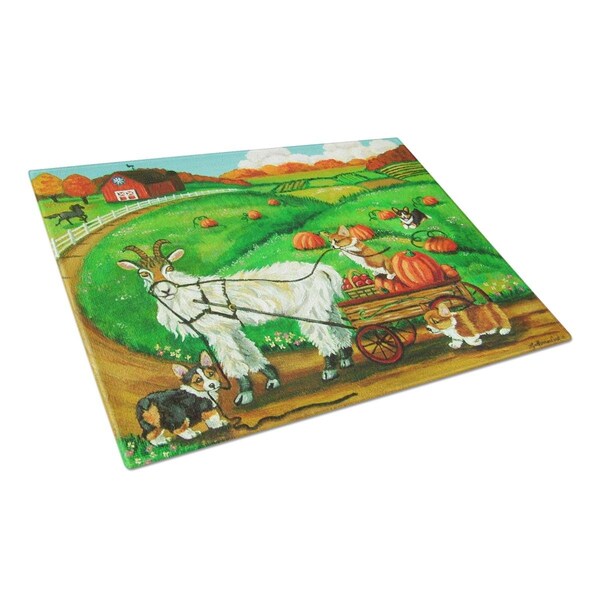 Carolines Treasures Corgi Pumpkin Ride With Goat Glass Cutting Board Large - 7414LCB