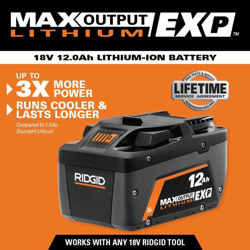 Batería de litio de salida máxima RIDGID 18V 12.0 Ah EXP - AC840120