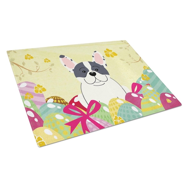 Carolines Treasures Easter Eggs French Bulldog Piebald Glass Cutting Board Large - BB6011LCB