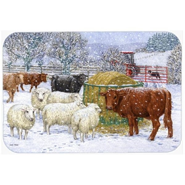 Carolines Treasures Carolines Treasures ASA2207LCB Cows & Sheep in the Snow Glass Large Cutting Board - ASA2207LCB