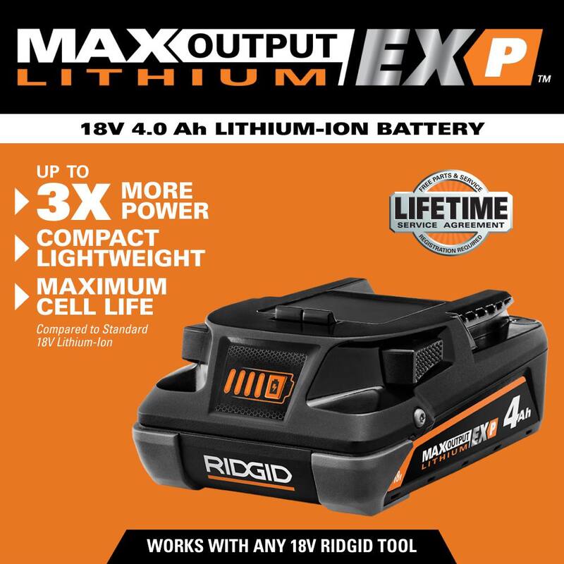 Batería de iones de litio RIDGID de salida máxima EXP de 18V 4.0 Ah - AC840041