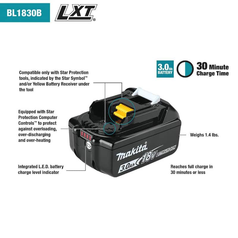 Batería de Litio-Ion Makita 18V LXT 3.0 Ah (paquete de 10) - BL1830B-10