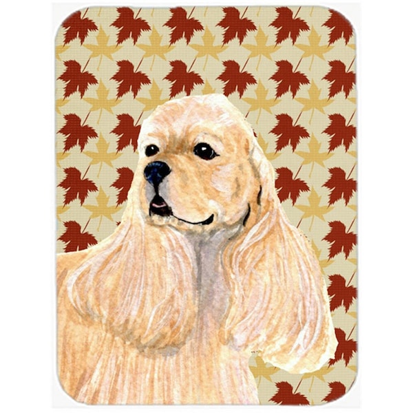 Carolines Treasures 12 x 15 in. Cocker Spaniel Fall Leaves Portrait Glass Cutting Board- Large - SS4334LCB