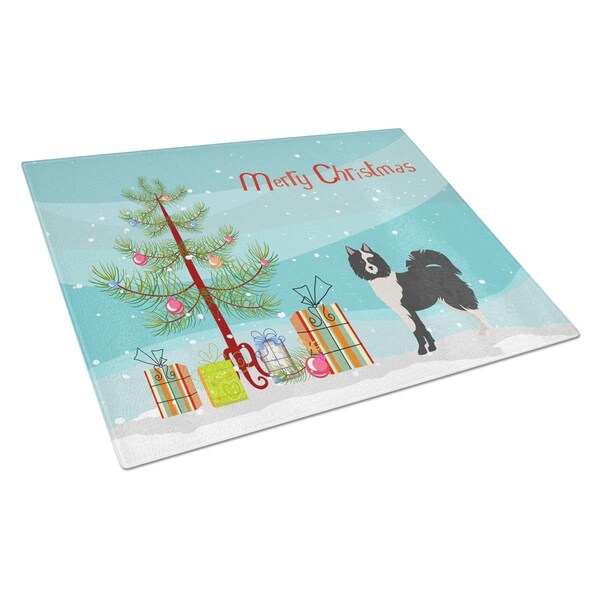 Carolines Treasures Black & White Elo Dog Christmas Tree Glass Cutting Board Large - CK3452LCB