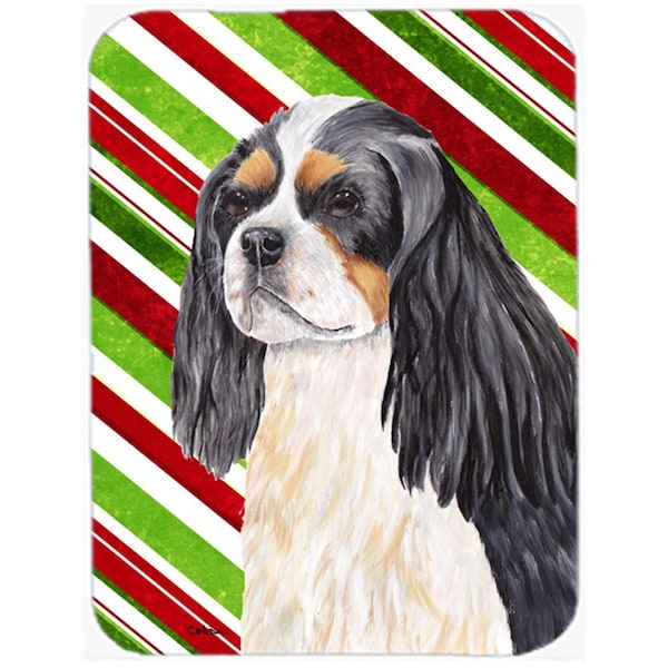 Carolines Treasures 15 x 12 in. Cavalier Spaniel Candy Cane Holiday Christmas Glass Cutting Board - Large - SC9351LCB