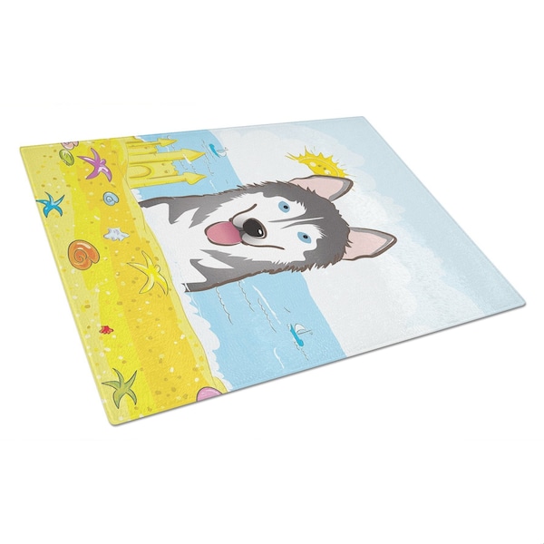 Carolines Treasures Alaskan Malamute Summer Beach Glass Cutting Board- Large - BB2086LCB