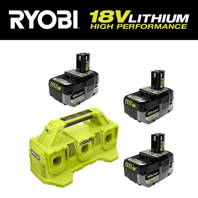 RYOBI ONE+ 18V (3) Baterías de 4.0 Ah y Kit de Inicio de Cargador de 6 Puertos - PSK063