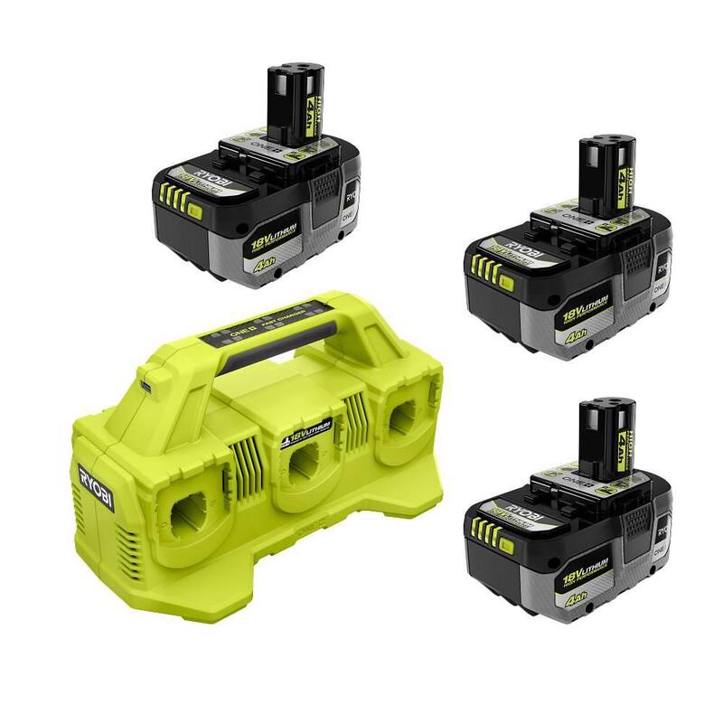 RYOBI ONE+ 18V (3) Baterías de 4.0 Ah y Kit de Inicio de Cargador de 6 Puertos - PSK063