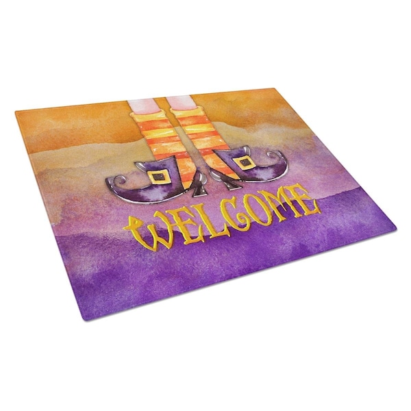 Carolines Treasures Halloween Welcome Witches Feet Glass Cutting Board Large - BB7459LCB