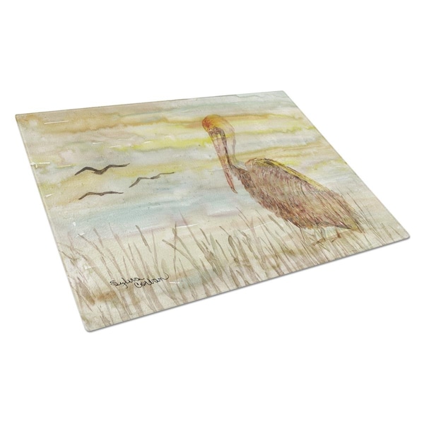 Carolines Treasures Brown Pelican Yellow Sky Glass Cutting Board Large - SC2025LCB
