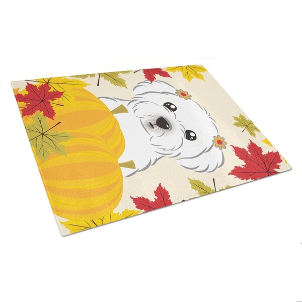 Carolines Treasures Maltese Thanksgiving Glass Cutting Board- Large - BB2014LCB