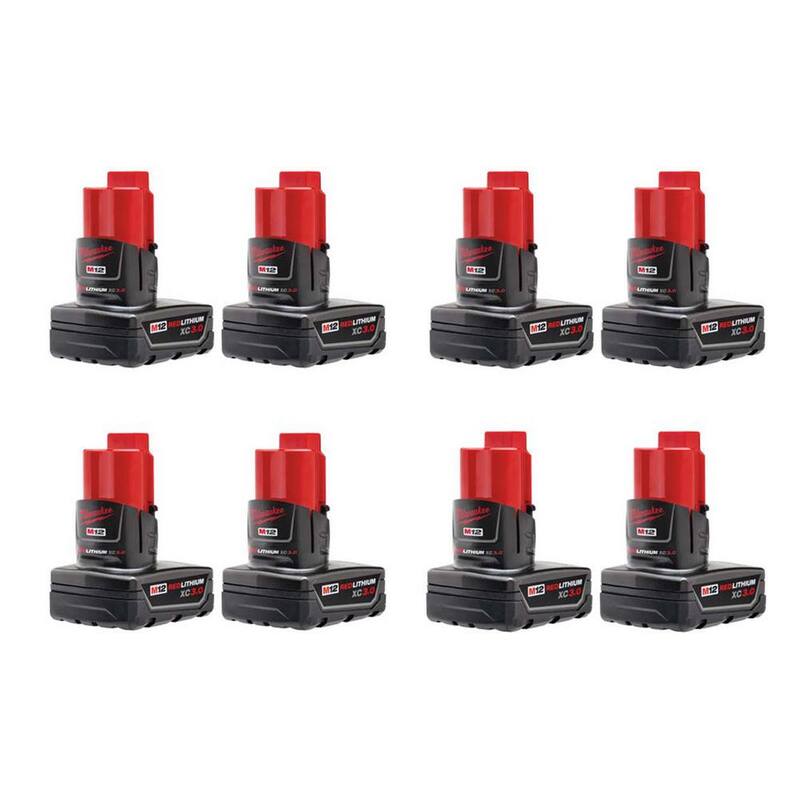 Milwaukee M12 Paquete de batería de iones de litio de 12 voltios XC de capacidad extendida de 3.0 Ah (paquete de 8) - 48-11-2412X4