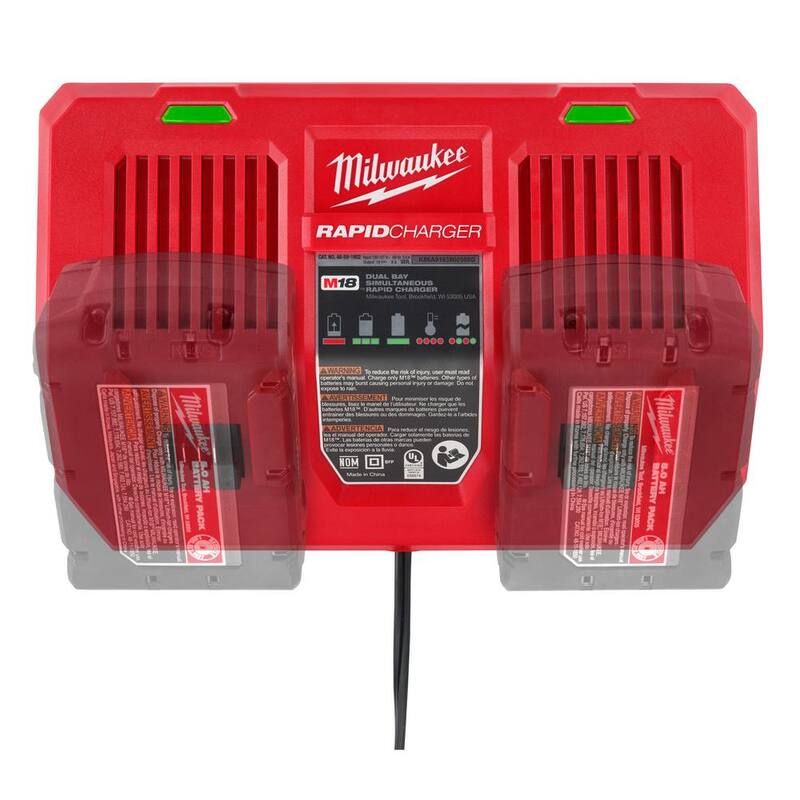 Cargador de batería rápida de doble bahía de iones de litio de 18 voltios Milwaukee M18 con paquete de batería de 3.0Ah (paquete de 2) - 48-59-1802-48-11-1837