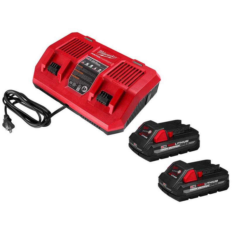 Cargador de batería rápida de doble bahía de iones de litio de 18 voltios Milwaukee M18 con paquete de batería de 3.0Ah (paquete de 2) - 48-59-1802-48-11-1837