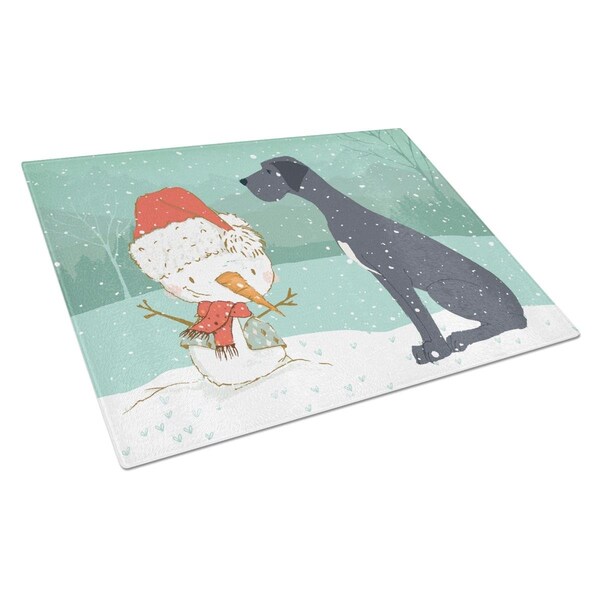 Carolines Treasures Black Great Dane & Snowman Christmas Glass Cutting Board Large - CK2039LCB