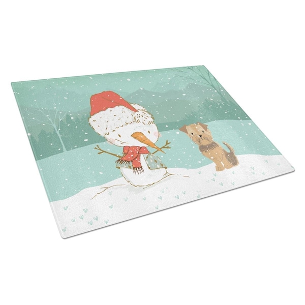 Carolines Treasures Yorkie Natural Ears Snowman Christmas Glass Cutting Board Large - CK2099LCB