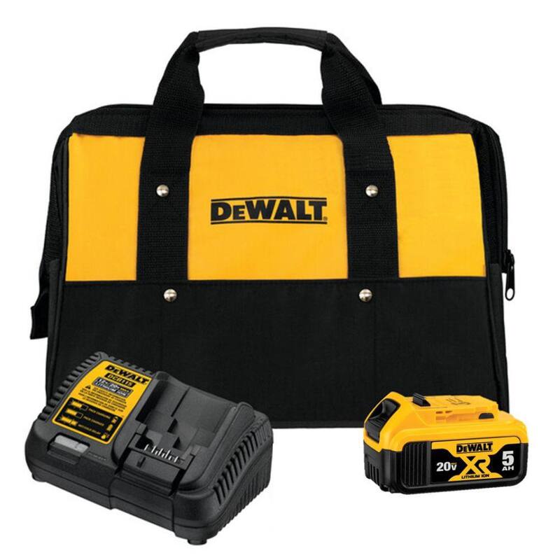 Batería de iones de litio Premium DEWALT 20V MAX XR de 5.0Ah, cargador y bolsa de kit - DCB205CK