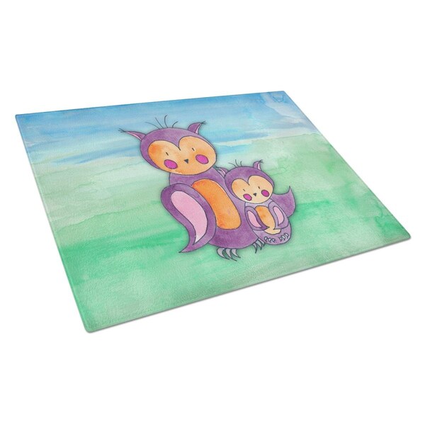 Carolines Treasures Momma & Baby Owl Watercolor Glass Cutting Board Large - BB7430LCB