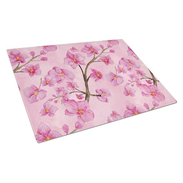 Carolines Treasures Carolines Treasures BB7505LCB Watercolor Pink Flowers Glass Cutting Board; Large - BB7505LCB