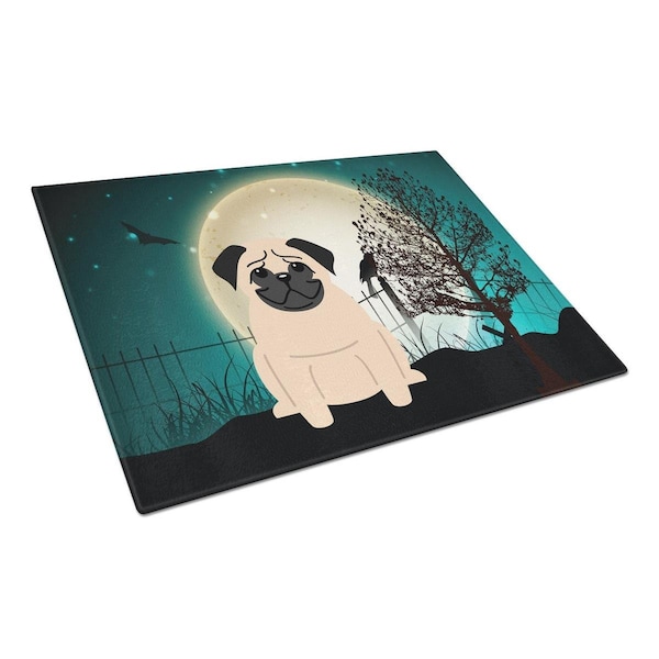 Carolines Treasures Halloween Scary Pug Fawn Glass Cutting Board, Large - BB2198LCB