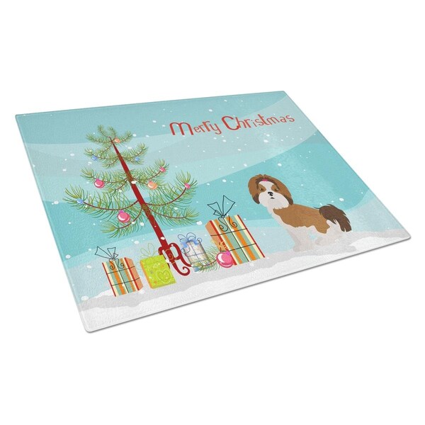 Carolines Treasures Imperial Shih Tzu Christmas Tree Glass Cutting Board Large - CK3459LCB