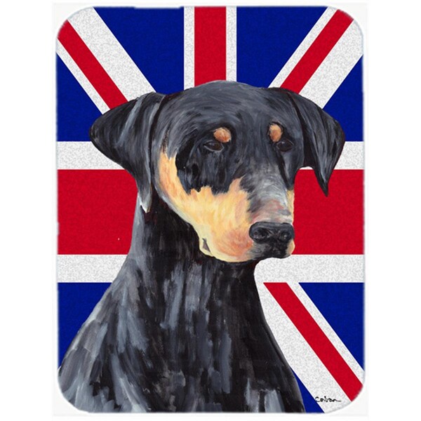 Carolines Treasures Doberman With English Union Jack British Flag Glass Cutting Board - Large - SC9834LCB