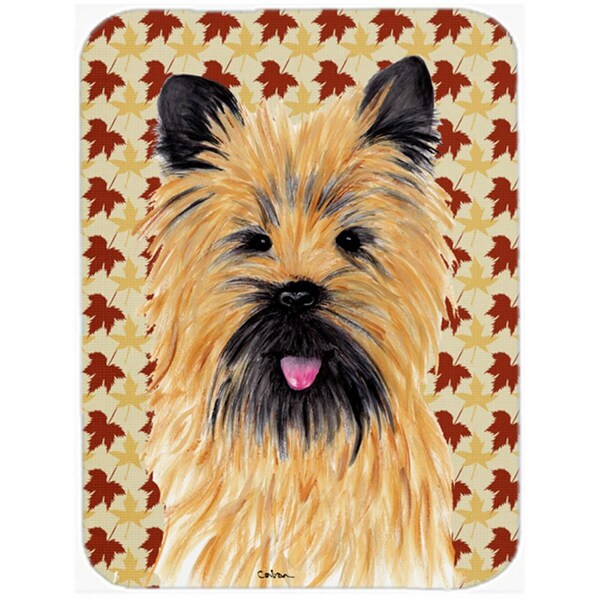 Carolines Treasures 12 x 15 in. Cairn Terrier Fall Leaves Portrait Glass Cutting Board- Large - SC9215LCB