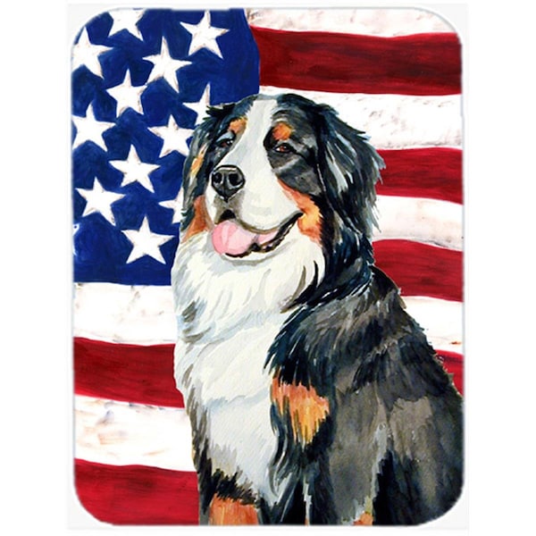 Carolines Treasures 15 x 12 in. USA American Flag with Bernese Mountain Dog Glass Cutting Board - Large - LH9003LCB
