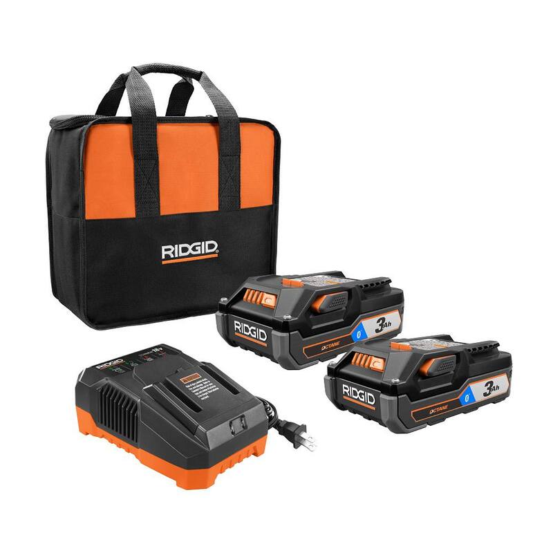Baterías RIDGID 18V OCTANE Bluetooth 3.0 Ah (Paquete de 2) y Kit de Cargador con Bolsa de Herramientas - AC806
