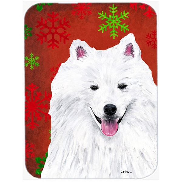 Carolines Treasures American Eskimo Red And Green Snowflakes Christmas Glass Cutting Board - Large - SC9419LCB