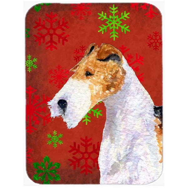 Carolines Treasures Fox Terrier Red and Green Snowflakes Christmas- Glass Cutting Board - Large - SS4685LCB