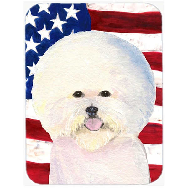 Carolines Treasures 15 x 12 in. USA American Flag with Bichon Frise Glass Cutting Board - Large - SS4011LCB