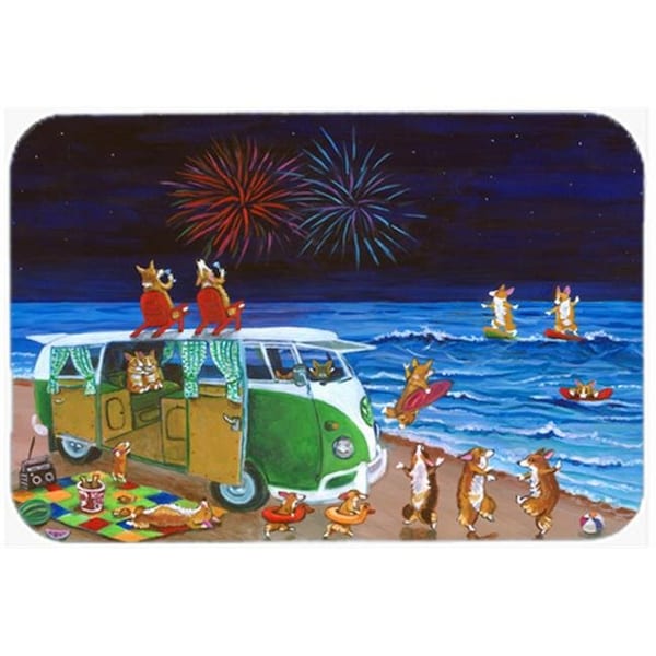 Carolines Treasures Carolines Treasures 7317LCB Corgi Beach Party Volkswagon Bus Fireworks Glass Cutting Board; Large - 7317LCB