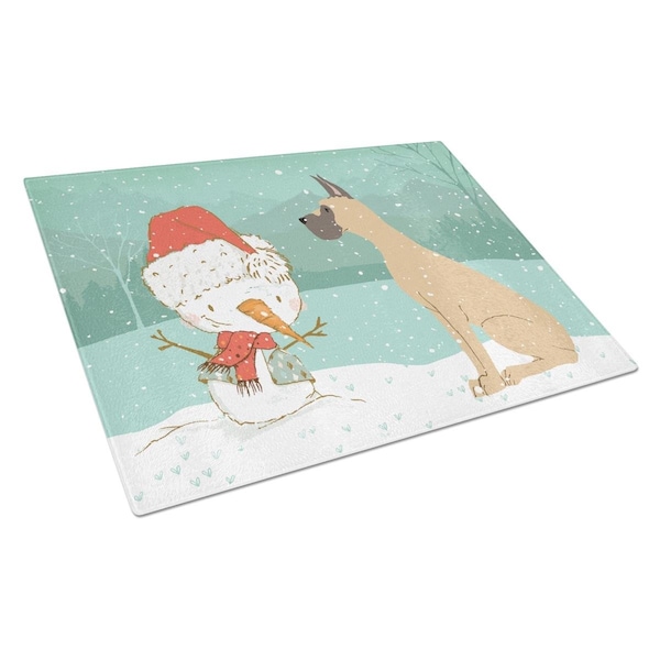 Carolines Treasures Cropped Fawn Great Dane Snowman Christmas Glass Cutting Board Large - CK2041LCB