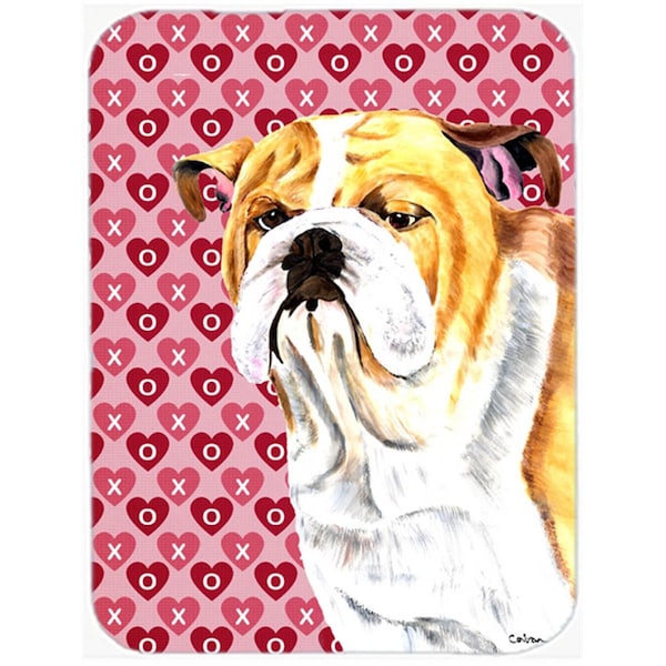 Carolines Treasures 12 x 15 in. Bulldog English Hearts Love and Valentines Day Glass Cutting Board- Large - SC9265LCB