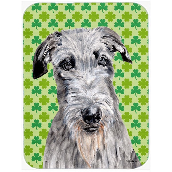 Carolines Treasures Scottish Deerhound Large Size Lucky Shamrock St. Patricks Day Glass Cutting Board - SC9730LCB